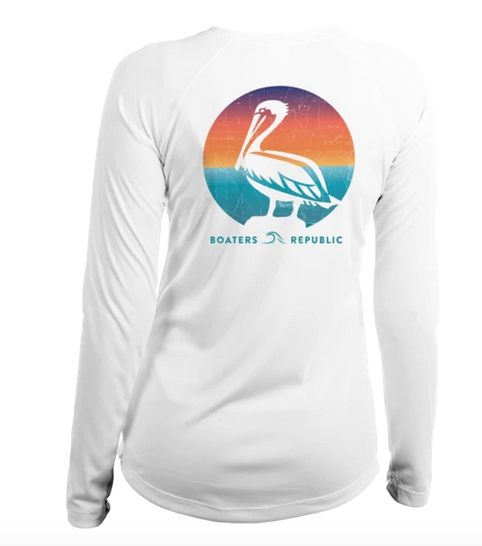 Ladies Sunset Pelican - L/S Performance White Ladies Sunset Pelican - L/S Performance White
