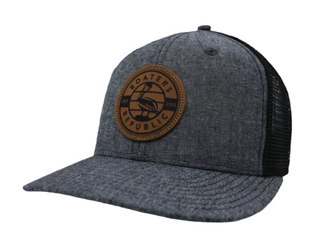 Leather Pelican Patch Trucker - Charcoal/ Black Leather Pelican Patch Trucker - Charcoal/ Black