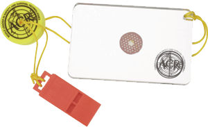 HotShot™ Sighted Signaling Mirror w/Float & Whistle HotShot™ Sighted Signaling Mirror w/Float & Whistle